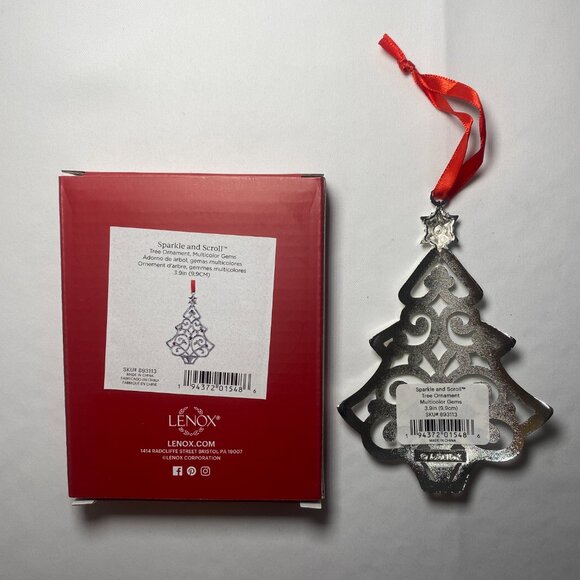Lenox Sparkle and Scroll Tree Ornament Multicolor Gems Silver 893113 NIP - Picture 2 of 4